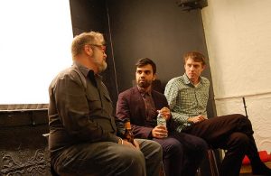 Filmmaker, Bassam Tariq (center), at a showing of "These Birds Walk."  Photo courtesy of UnionDocs/Flickr.
