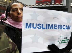 Muslimerican.  A sign at the "Today I AM Muslim, too" rally in New York, March 2011