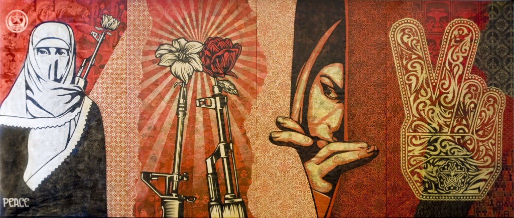 Middle East! Turn around and look East! (Obey Middle East Mural-Shepard Fairey)